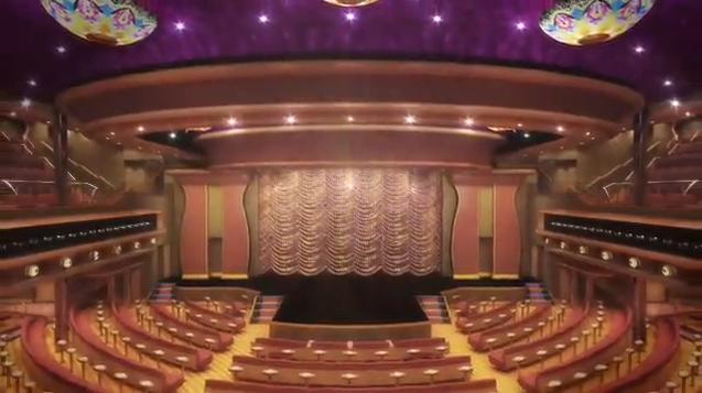 El Gran Teatro del Carnival Magic, donde veremos un show distinto cada noche CRUCEROS CARNIVAL FUN SHIPS EUROPA MEDITERRANEO CRUCEROS